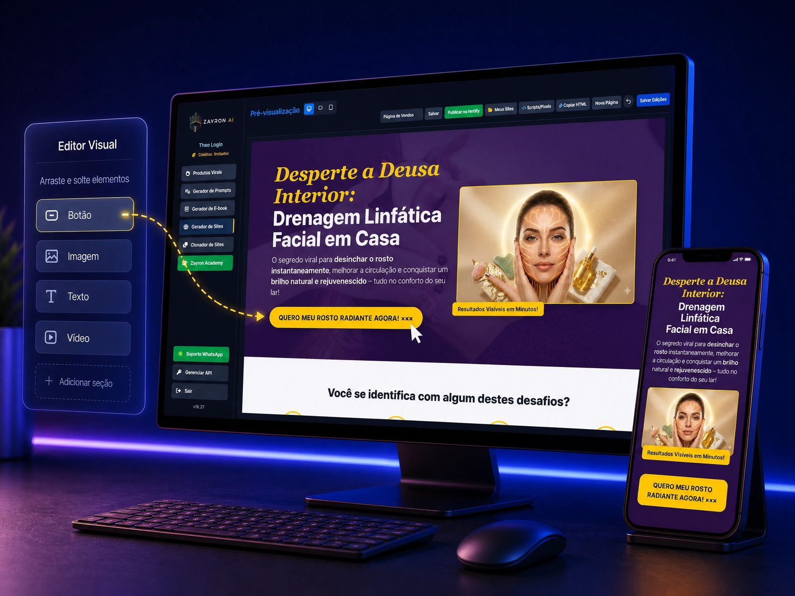 Editor de Sites Arrasta e Solta Zayron AI